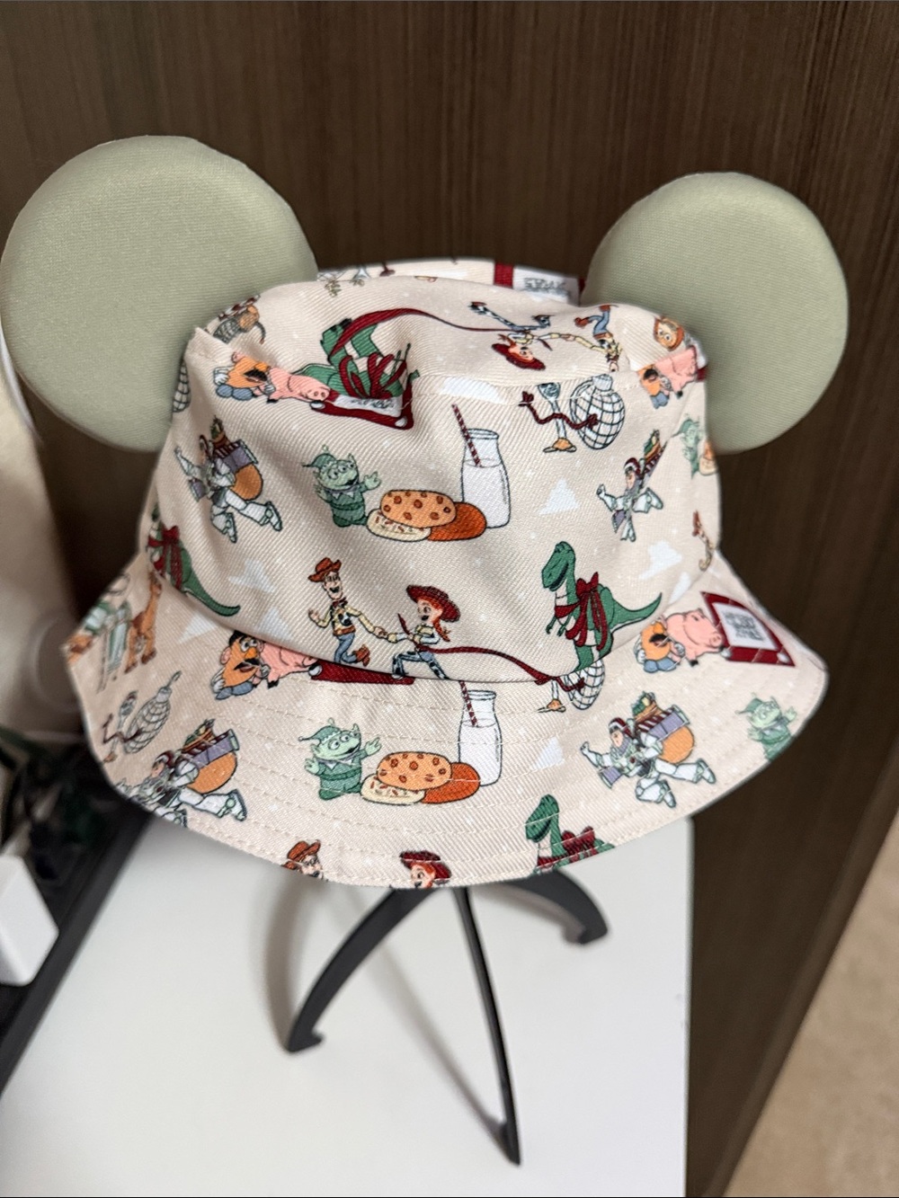 Kids Beige Storybook Print Bucket Hat with Ears